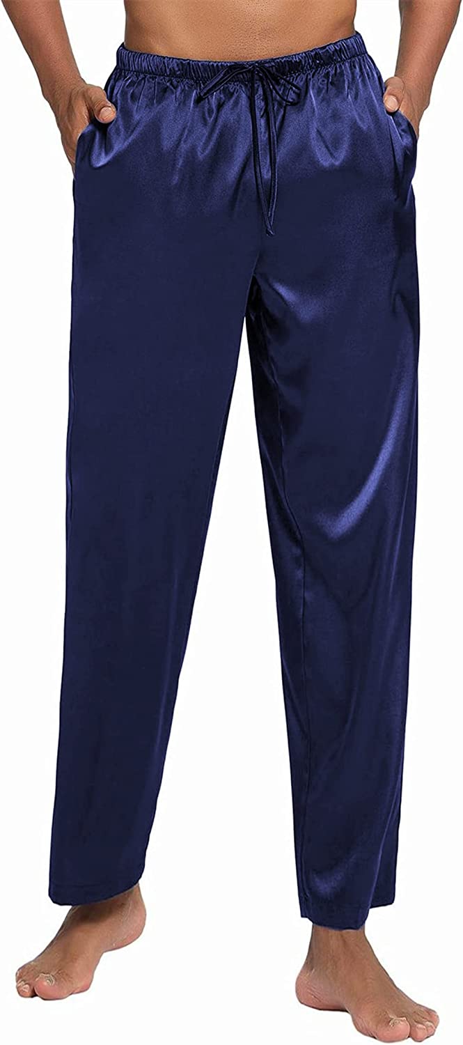 Men's Silk Satin Pajama Pants Soft Long Sleep Bottoms Pj Lounge Pant with Pockets (S-XXL)