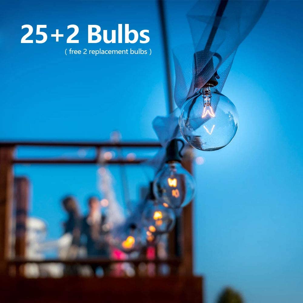 Outdoor String Lights 25Ft Globe Patio Lighting Waterproof G40 Bulbs for Outside Yard Gazebo Party Wedding Tents Porch Garden Bistro Pergola Backyard Deck Hanging Indoor Balcony Decor Lights