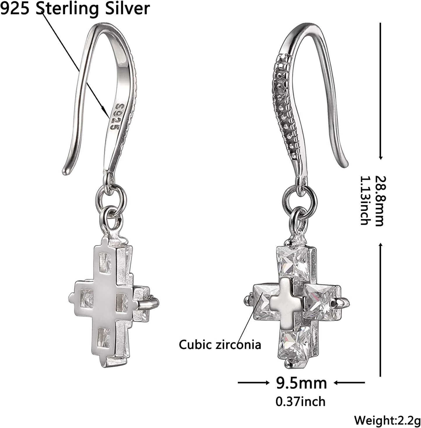 Crsiller Cross Drop Earrings for Women 925 Sterling Silver Eardrop