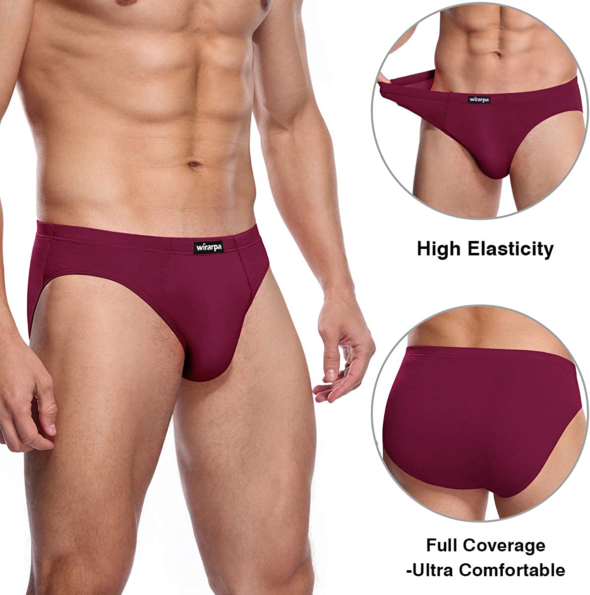 wirarpa Men's Underwear Modal Microfiber Briefs No Fly Underpants Black 4  Pack Sizes S-3XL