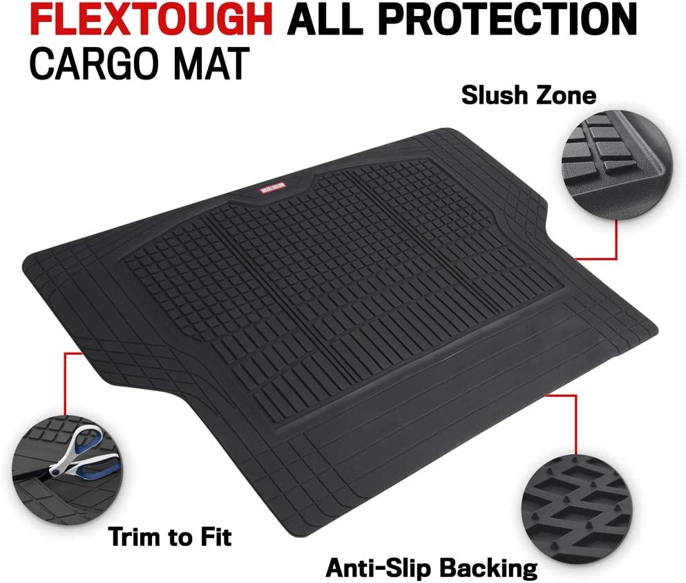 Premium FlexTough All-Protection Cargo Mat Liner – w/Traction Grips & Fresh Design, Heavy Duty Trimmable Trunk Liner for Car Truck SUV, Black (OF-985-BK)