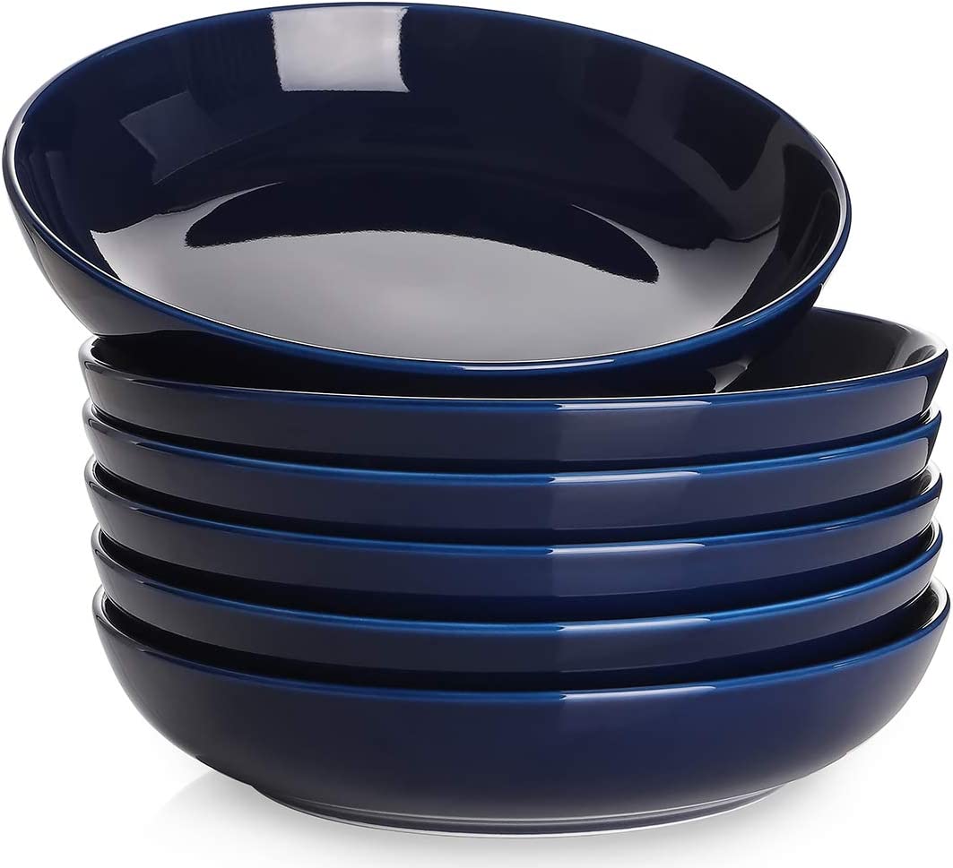 Pasta Bowls 30oz, Large Salad Serving Bowls, White Soup Bowls, Porcelain Pasta Bowls Set of 6, Microwave Dishwasher Safe