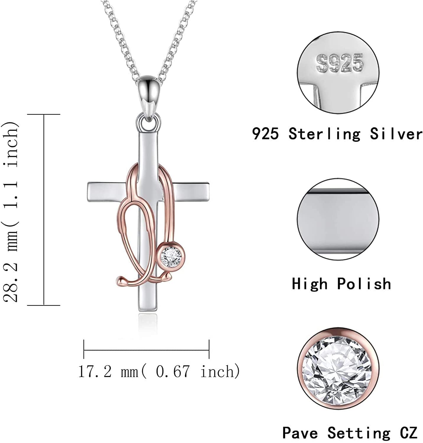 Sterling Silver Medicine Pendant Jewelry: Stethoscope Cross Earrings Angel Wing Faith Necklace for Women Nurse Doctor Graduation Gift for Medical Students