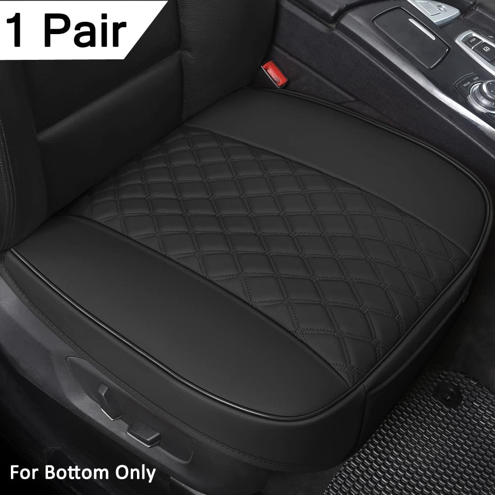 1 Pair Luxury Faux Leather Car Seat Covers Front Bottom Seat Cushions Covers, Anti-Slip and Wrap Around The Bottom, Fit 95% of Vehicles - Black
