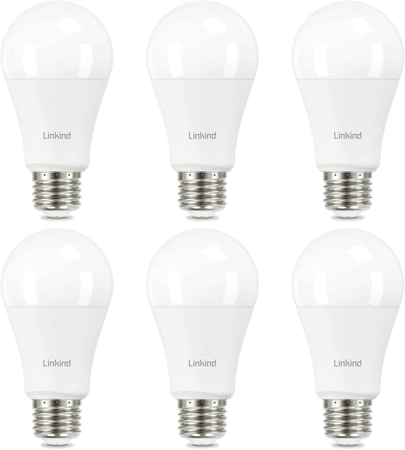 60W Equivalent, Linkind A19 LED Light Bulb, 9W 2700K Soft White, 800 Lumens, E26 Base Non-Dimmable LED Light Bulb, Standard Replacement, UL Listed, 6-Pack