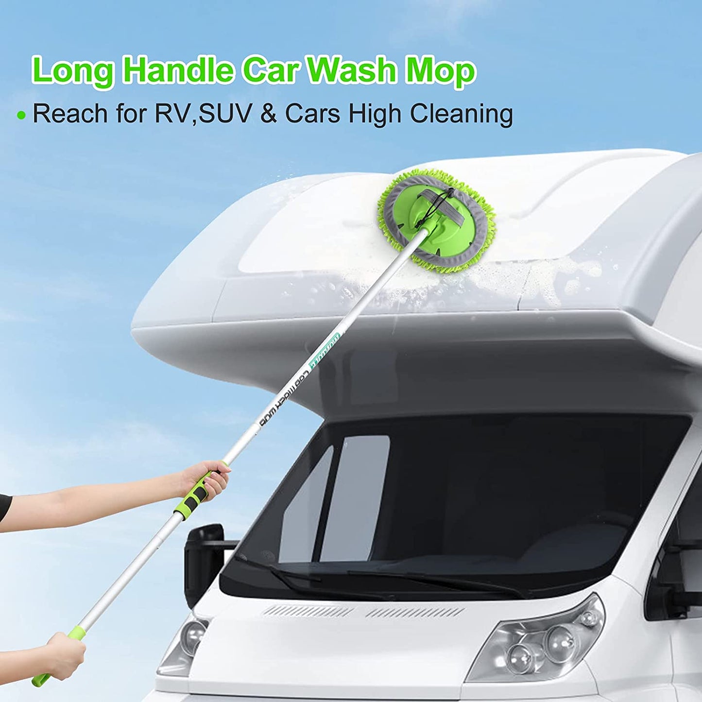 62'' Car Wash Brush with Long Handle Chenille Microfiber Car Wash Mop Car Washing Brush Cleaning Kit Windshield Window Squeegee Car Duster Microfiber Towels for Cars RV Truck Boat 9PCS