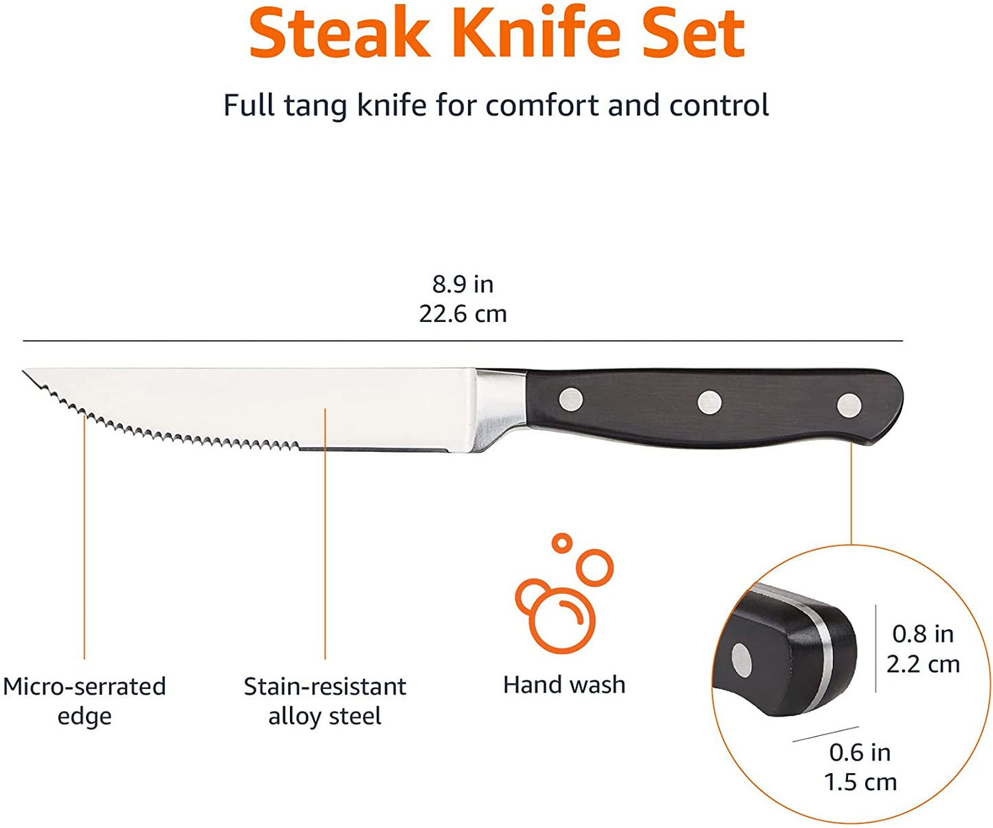 8-Piece Kitchen Steak Knife Set, Black