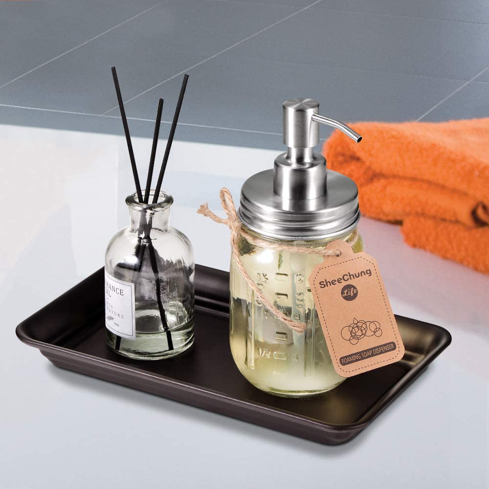 Metal Vanity Tray(2 Pack),Countertop Guest Hand Towel Storage Organizer Tray Dispenser, Sturdy Holder for Perfume,Cosmetics, Jewelry, Makeup Bathroom Organizer (Bronze)