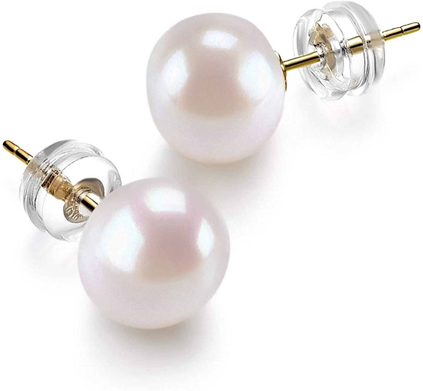 14K Gold AAA+ Handpicked White Freshwater Cultured Pearl Earrings Studs
