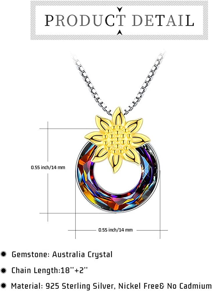 You Are My Sunshine Sunflower Necklace S925 Sterling Silver Sunflower Jewelry for Women Teens