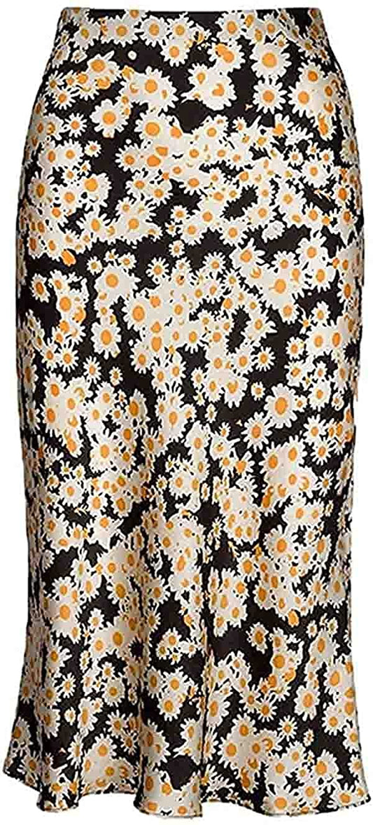 Print Skirt for Women Cheetah High Waist Silk Satin Elasticized Skirts