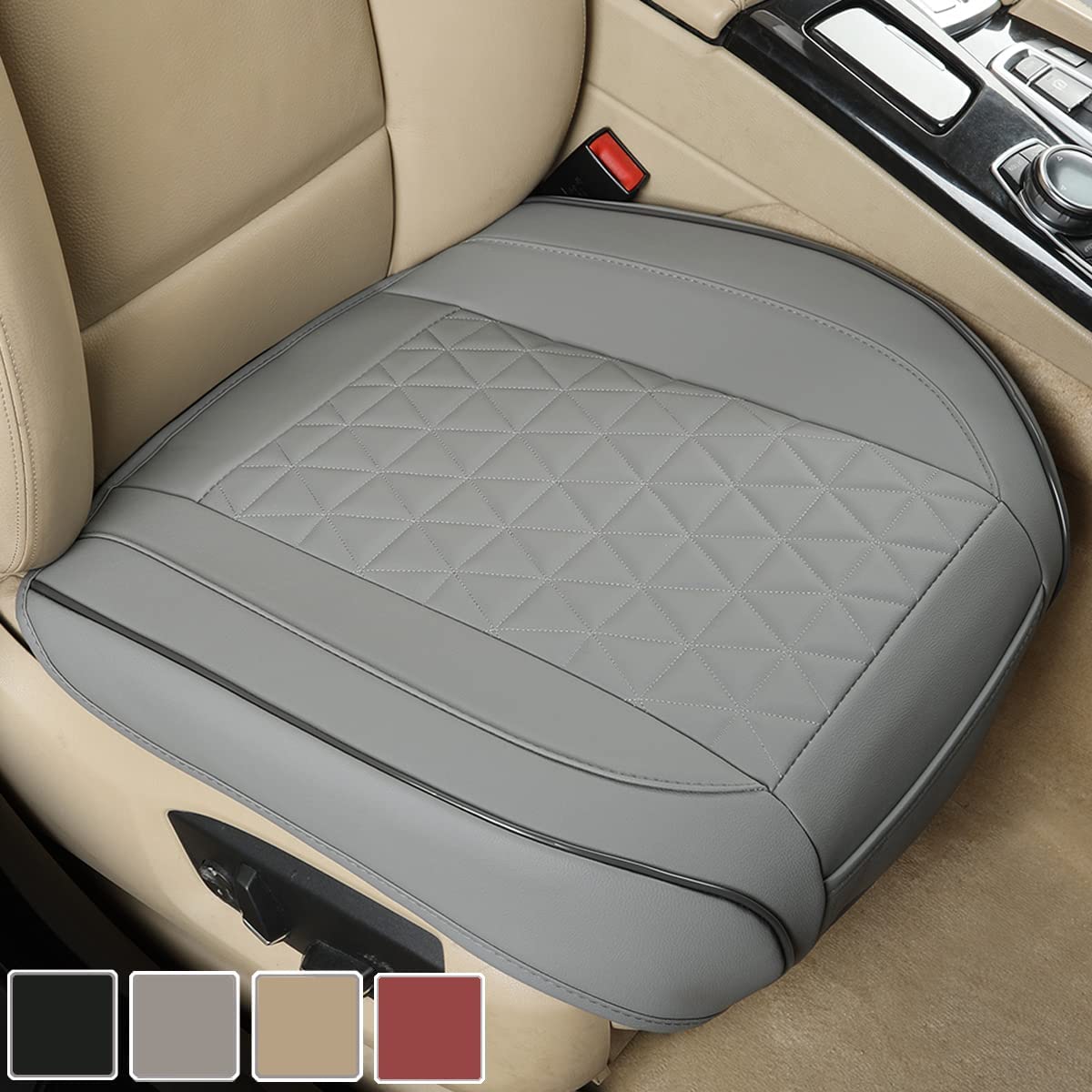 Luxury Faux Leather Car Seat Cover Front Bottom Seat Cushion Cover, Anti-Slip and Wrap Around The Bottom, Fits 95% of Vehicles- 1 Piece, Beige