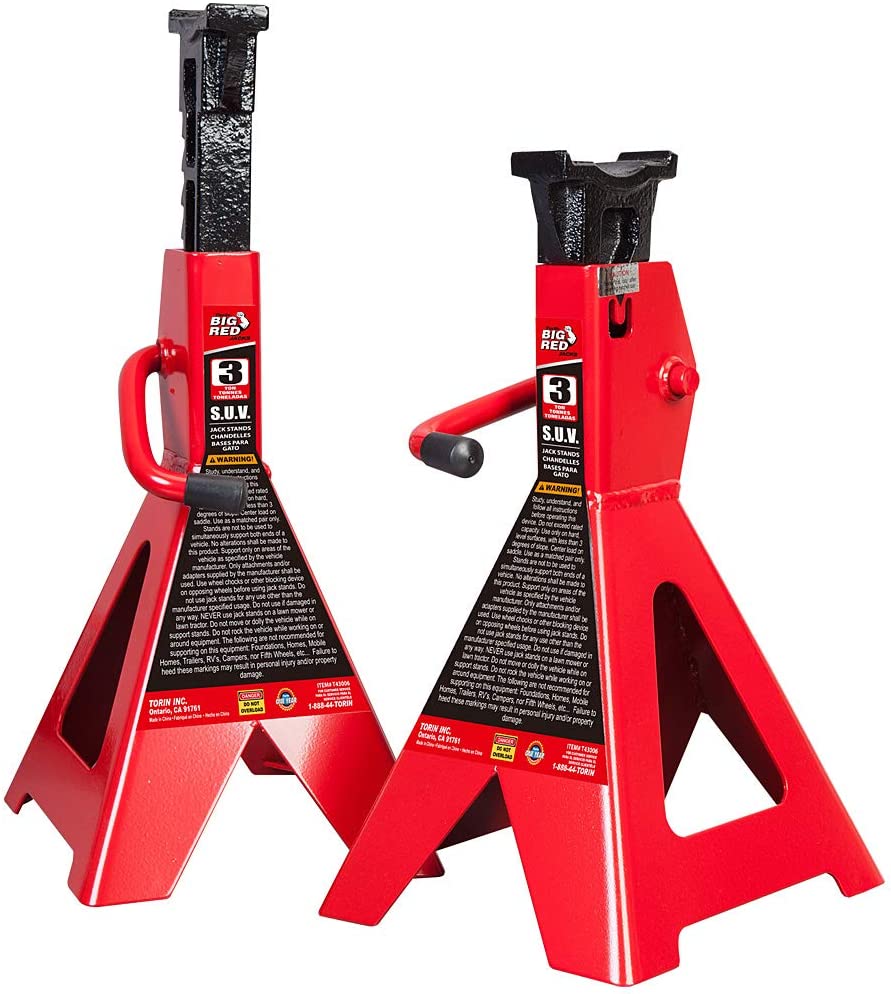 T43202 Torin Steel Jack Stands: 3 Ton (6,000 lb) Capacity, Red, 1 Pair