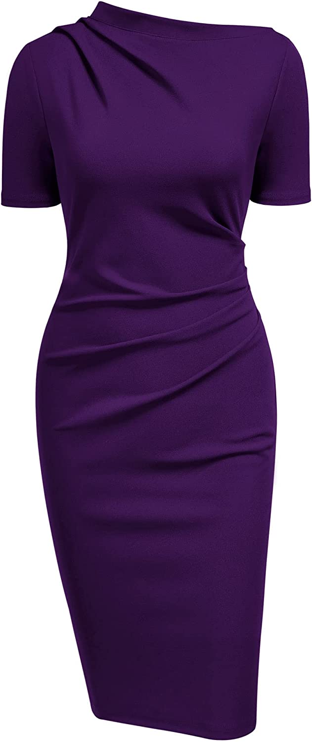 Women's Retro Half Collar Ruched Business Work Pencil Dress