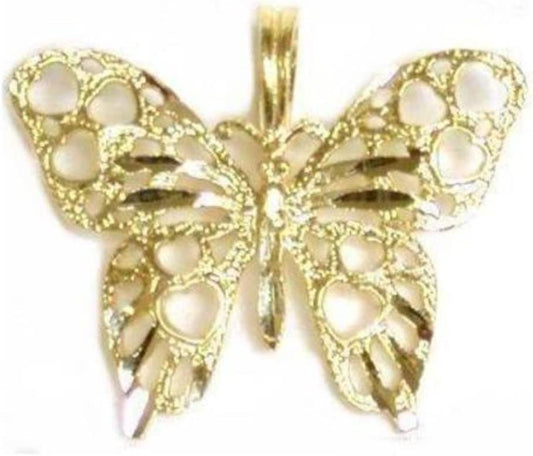 14K Yellow Gold Charm Butterfly Pendant Jewelry 17mm