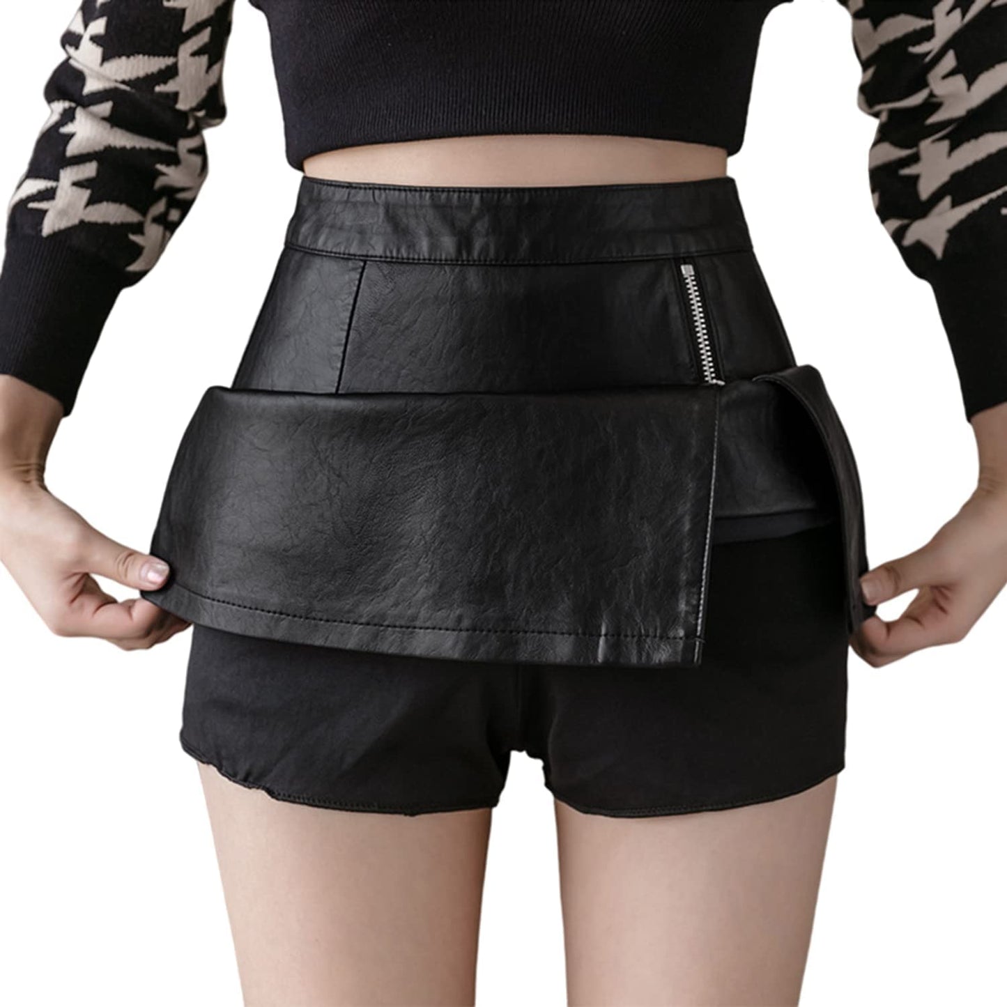 Aiphamy Faux Leather Mini Skirt High Waisted Bodycon A Line Pencil Short Skirt with Zipper for Women