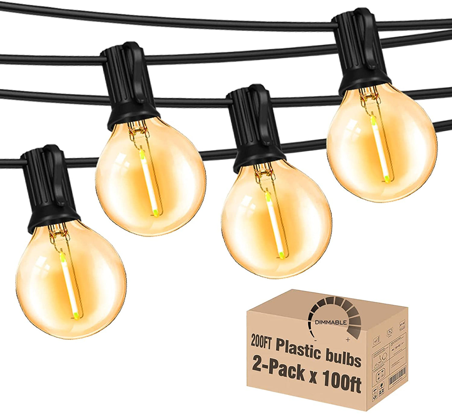 Outdoor String Lights 29ft G40 Patio Lights String with 16 Shatterproof Globe LED Bulb,Waterproof Connectable Hanging Lights for Porch Balcony Bistro,2700K Warm Glow Cafe Lights with E12 Socket