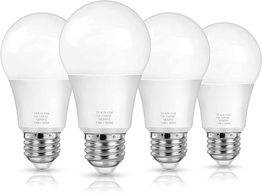 A19 LED Light Bulbs, 100 Watt Equivalent LED Bulbs, Daylight 5000K, 1500 Lumens, E26 Standard Base, Non-Dimmable, 13W Bright White LED Bulbs for Bedroom Living Room Home Office, 4-Pack