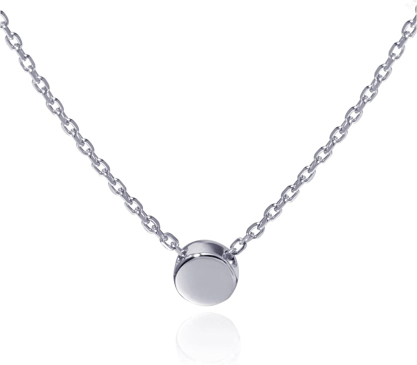 Sterling Silver Tiny Dot Necklace Round Circle Necklace for Women