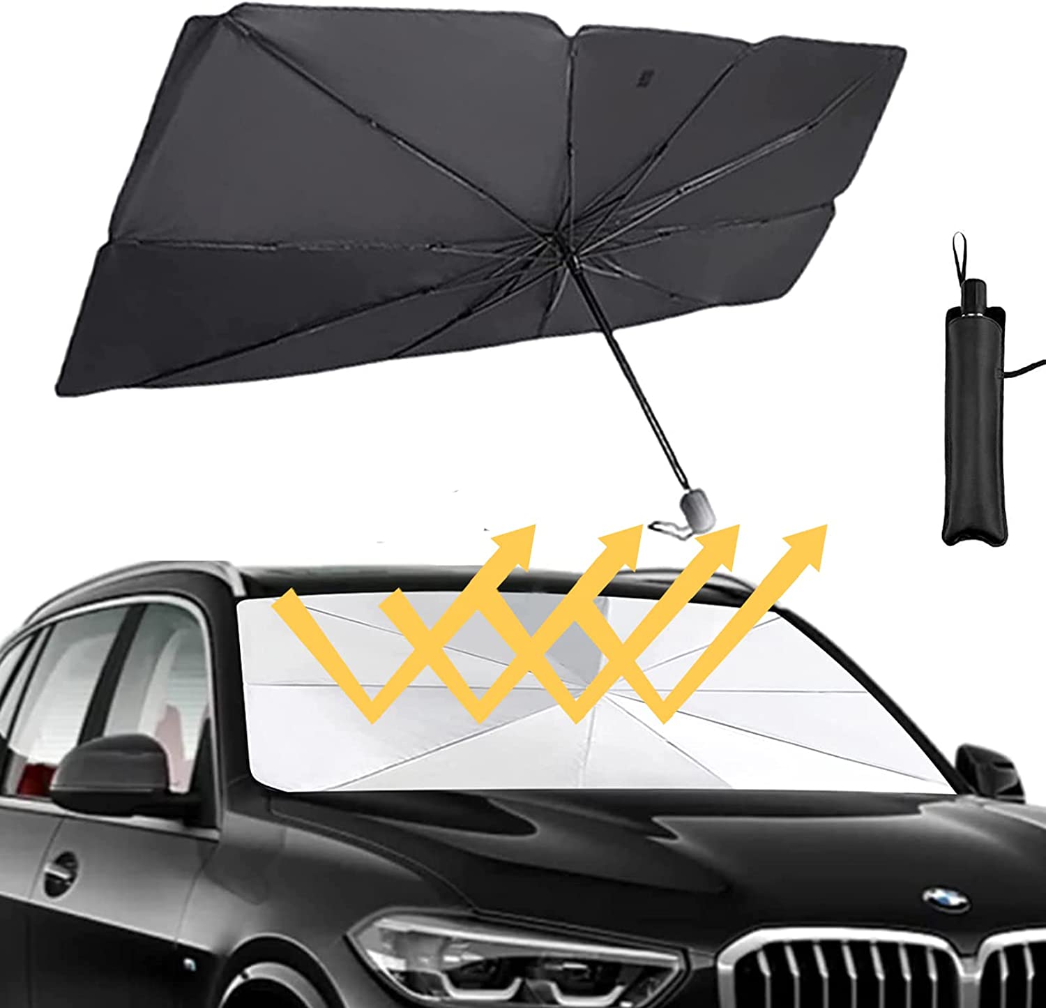 Car Windshield Sun Shade Umbrella with Storage Pouch, Car Sunshade UV –