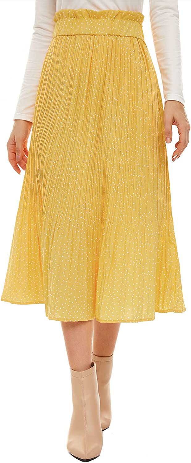 Women's Polka Dot Pleated Skirt Swing Midi Maxi Skirt High Waisted Skirts for Women with Pockets