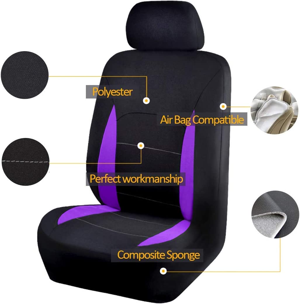 Flying Banner Car Seat Covers Front Seats Rear Bench Polyester car seat Protectors Easy installations Rear Bench Split Classic Man Lady Truck (Full Set -- Low Back, Black Purple)…