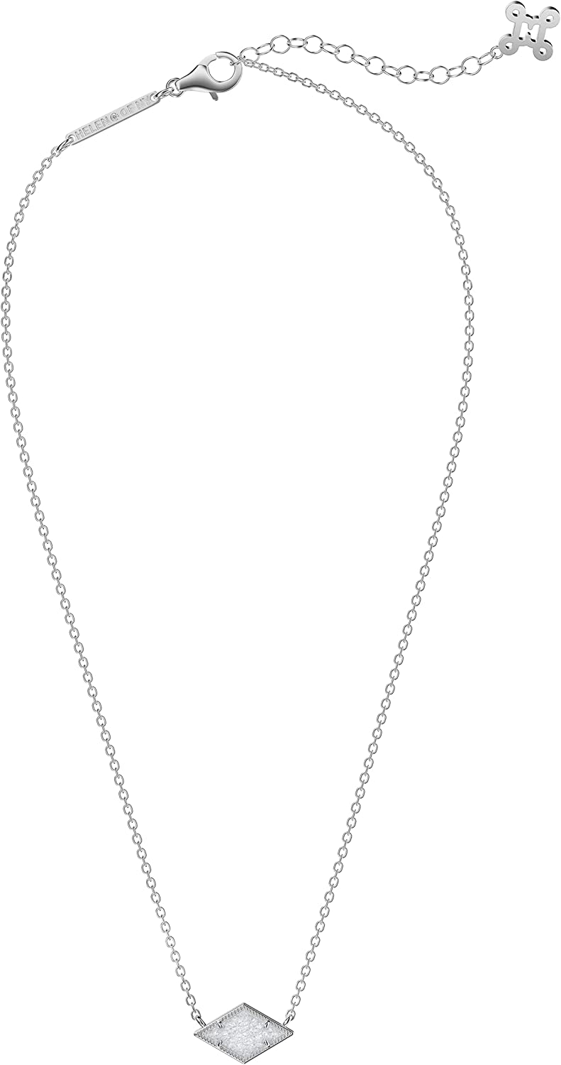 Helen of New York - 925 Sterling Silver Drusy Pendant Necklace - Timeless Design, 15”+2” Extender