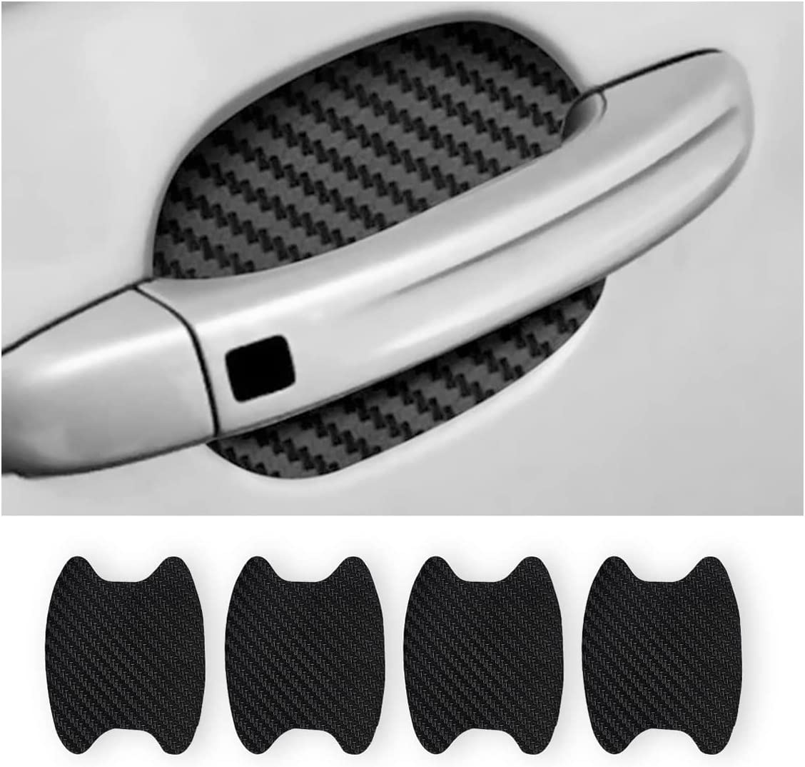 4PCS Car Door Handle Sticker, Carbon Fiber Anti-Scratches Car Door Cup Protector, Non-Marking Auto Door Handle Protective Film, Universal for Most Car Handles (Black)