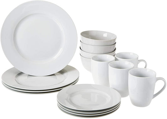 16-Piece Porcelain Kitchen Dinnerware Set with Plates, Bowls and Mugs, Service for 4 - White