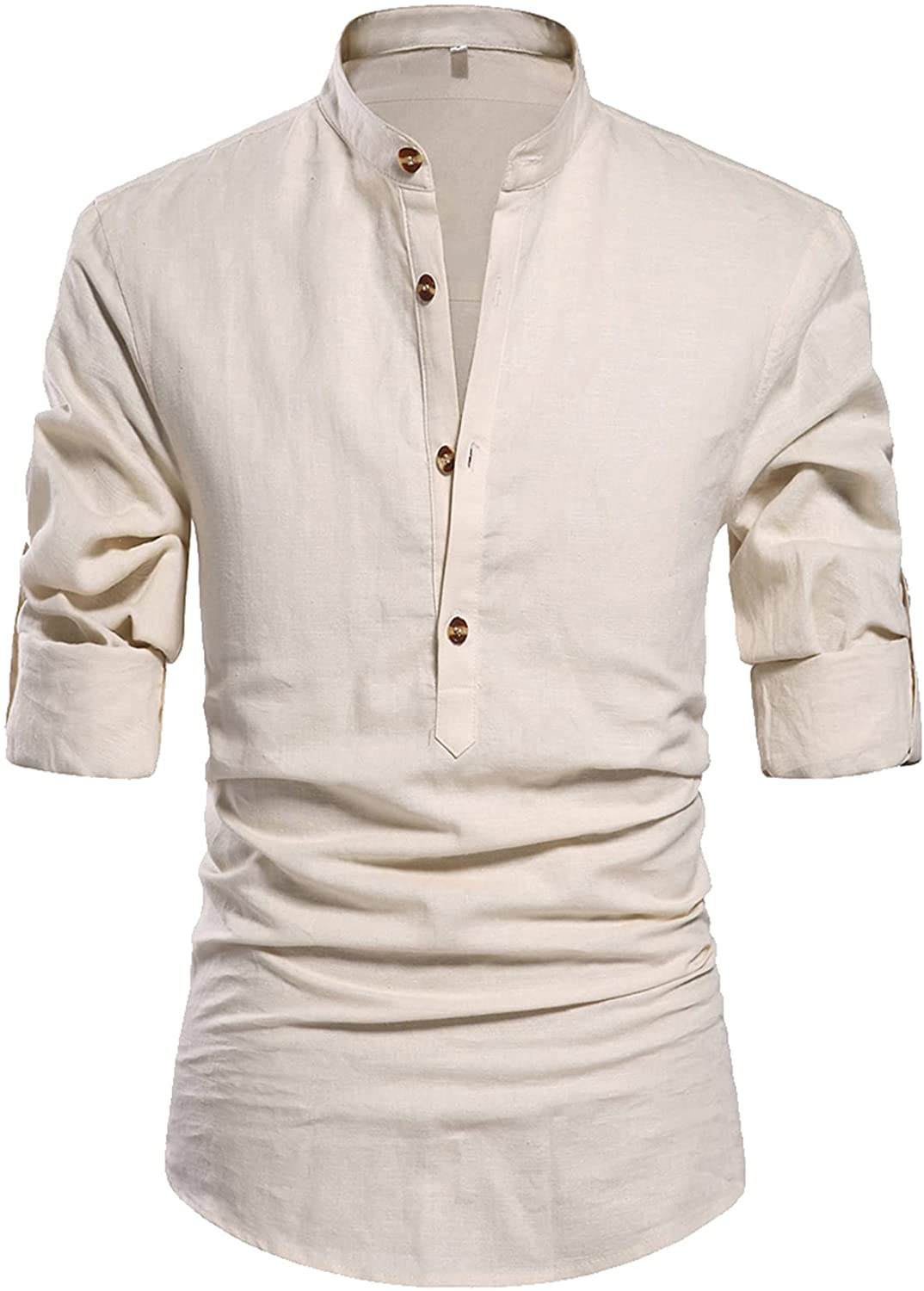 Men Henley Neck Long Sleeve Daily Look Linen Shirts