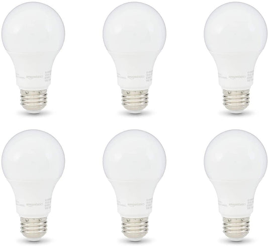 Basics 60W Equivalent, Soft White, Dimmable, 10,000 Hour Lifetime, A19 LED Light Bulb | 6-Pack