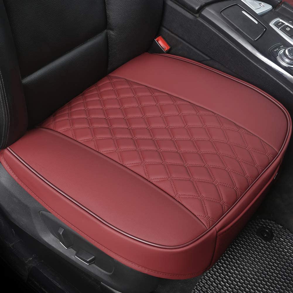 Luxury Faux Leather Car Seat Cover Front Bottom Seat Cushion Cover, Anti-Slip and Wrap Around The Bottom, Fits 95% of Vehicles- 1 Piece, Beige