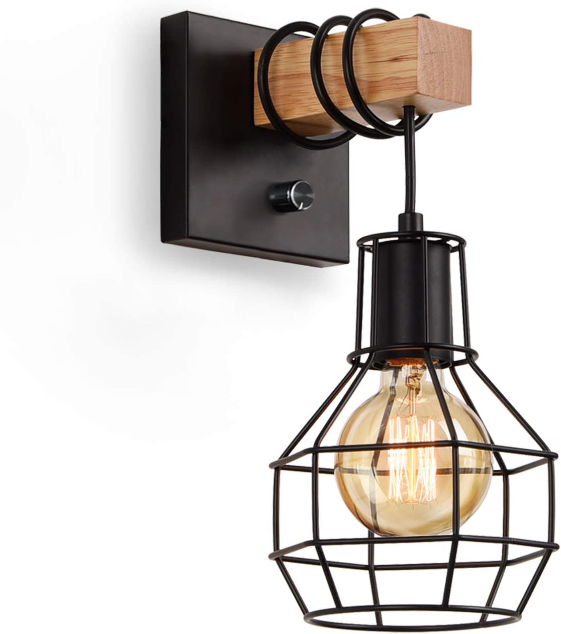 Lightess Black Wall Sconces with Dimmer ON/Off Switch, Vintage Cage Wall Mount Light Fixture Industrial Farmhouse Lighting for Living Room Kitchen, C71Y215
