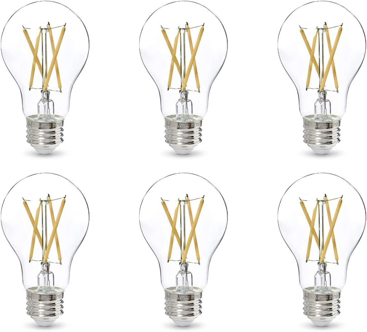 Amazon Basics 60W Equivalent, Soft White, Dimmable, 10,000 Hour Lifetime, A19 LED Light Bulb | 6-Pack