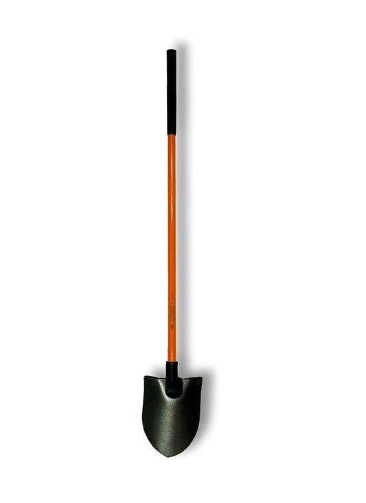 Power Pylon Round Point Shovel with Heavy-Duty 14 Gauge Solid Back Blade and Butt Grip, 48" Solid Long Handle