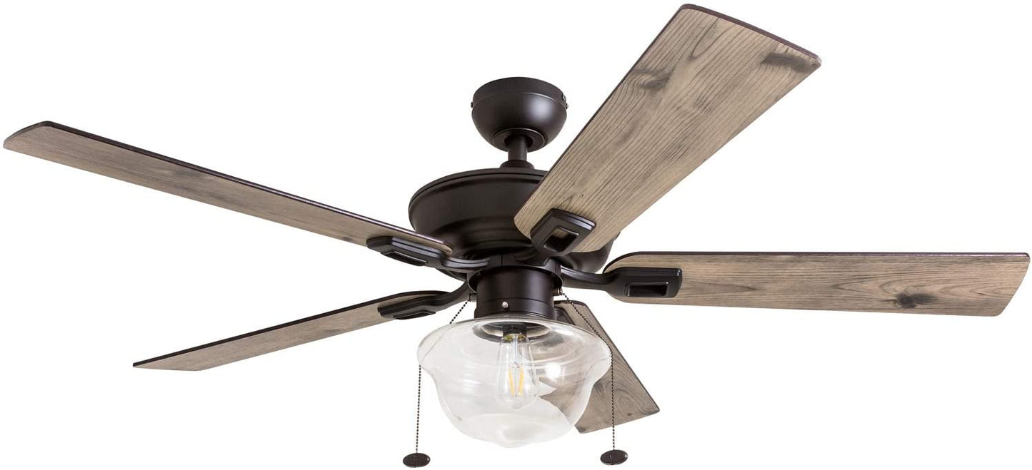 Prominence Home 80091-01 Abner Indoor/Outdoor Ceiling Fan, 52" LED Schoolhouse Edison Bulb, Bronze