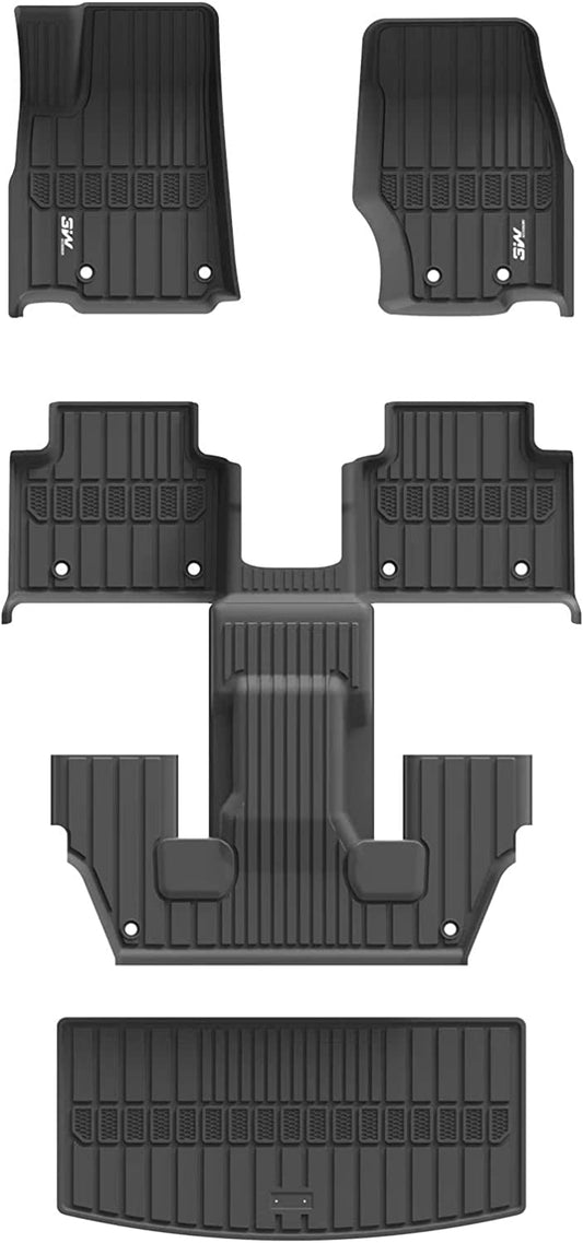 3W Floor Mats&Cargo Liner Compatible for Jeep Grand Cherokee L 2021 2022 6 Seat TPE All Weather Custom Fit 1st 2nd and 3 Rows Car Mats and Trunk Mat, Black(Only for Grand Cherokee L 6 Passenger)