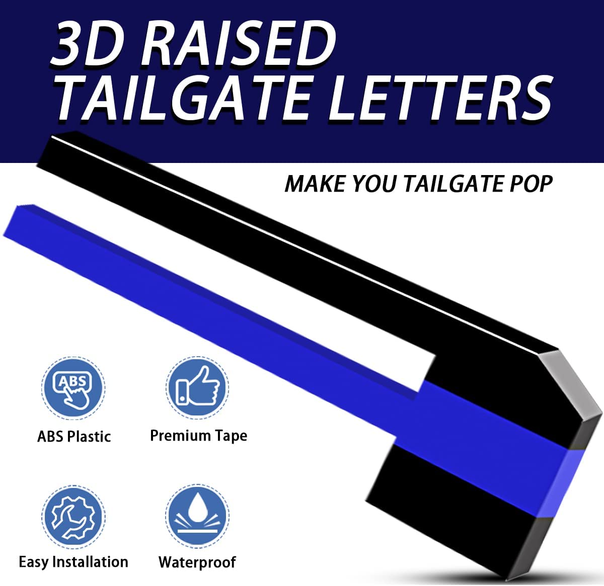 Insert Letters Compatible for F15o 2021 2022 3M Adhesive & 3D Raised Tailgate Decal Letters(Blue Black)