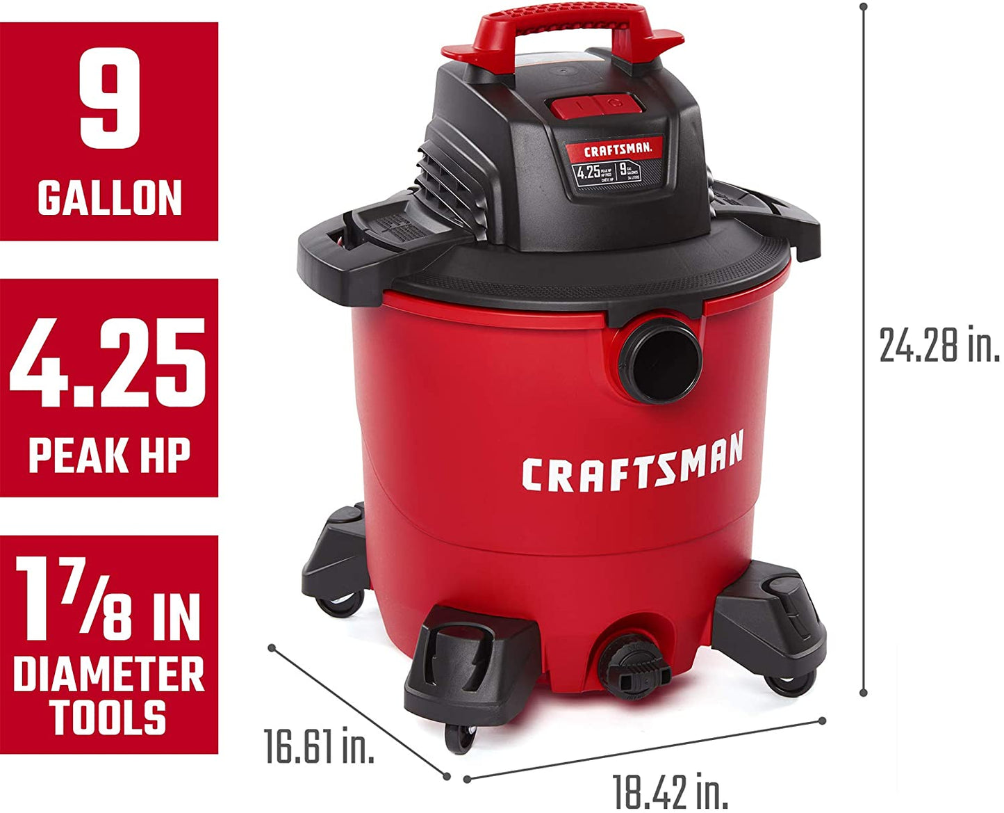 Gallon 4.25 Peak HP Wet/Dry Vac, Portable Shop Vacuum with Attachments , Red
