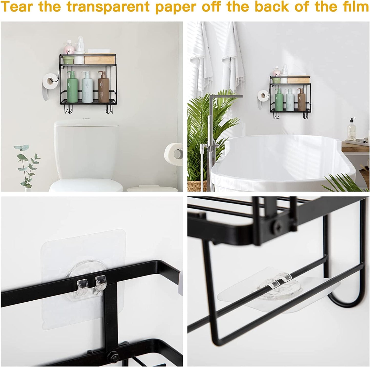 2-Tier Bathroom Shelf Over Toilet, Above Cabinet Restroom Storage Organizer Paper Holder, Space Saver No Drilling with Wall Mounting