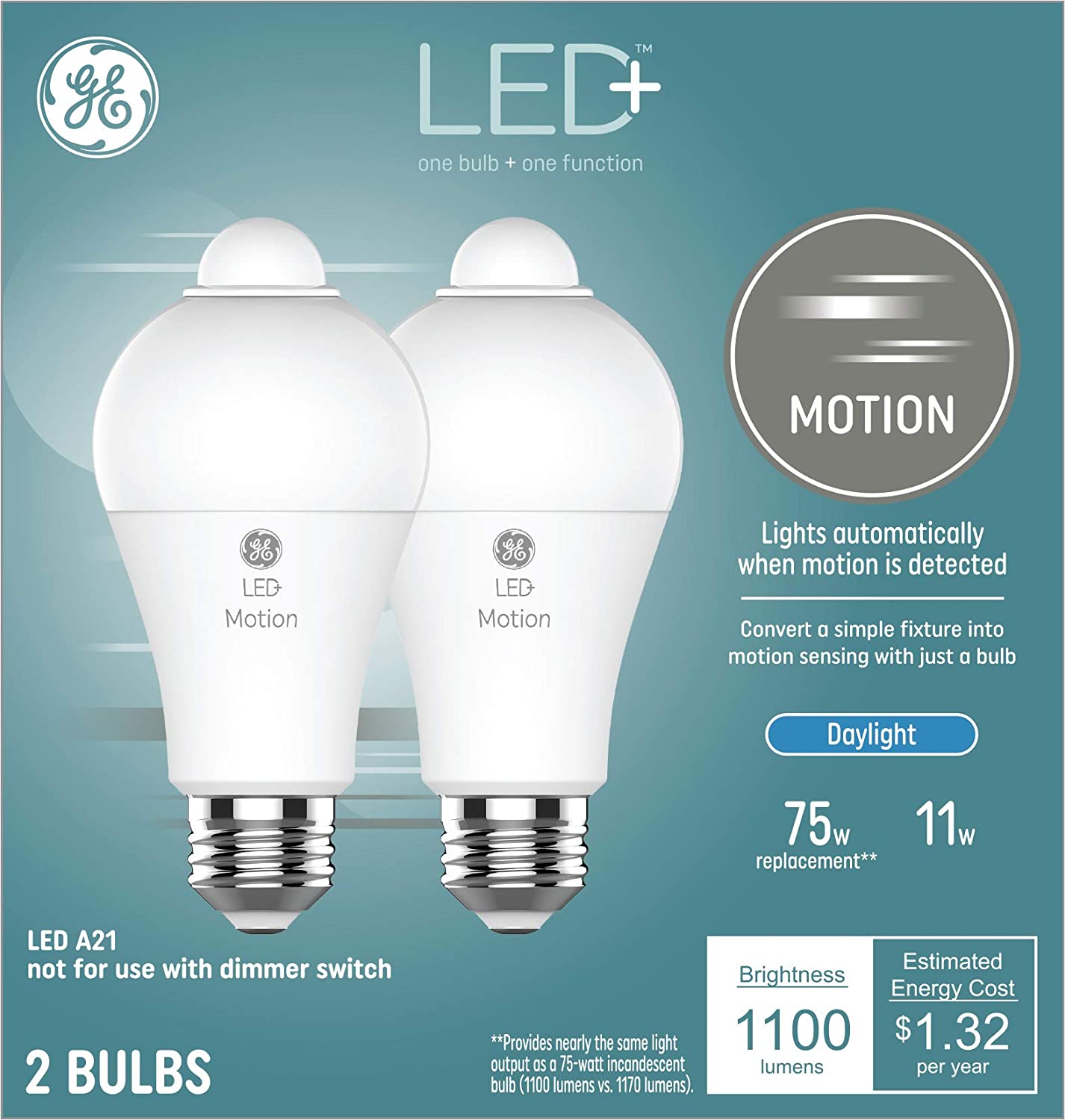LED+ Outdoor Security Light Bulbs with Motion Sensors, Warm White, Medium Base (Pack of 2)