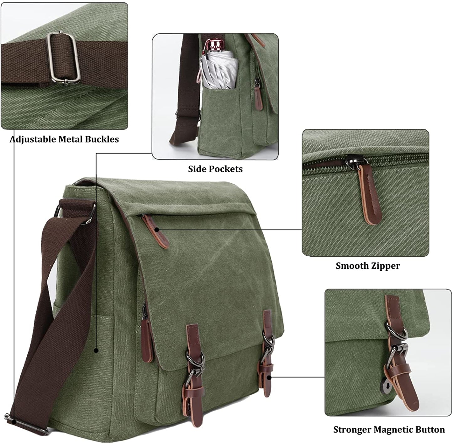 Canvas Messenger Bag for Men Women,Travel Satchel Shoulder bag 15.6 Inch Laptop Bag briefcase Business