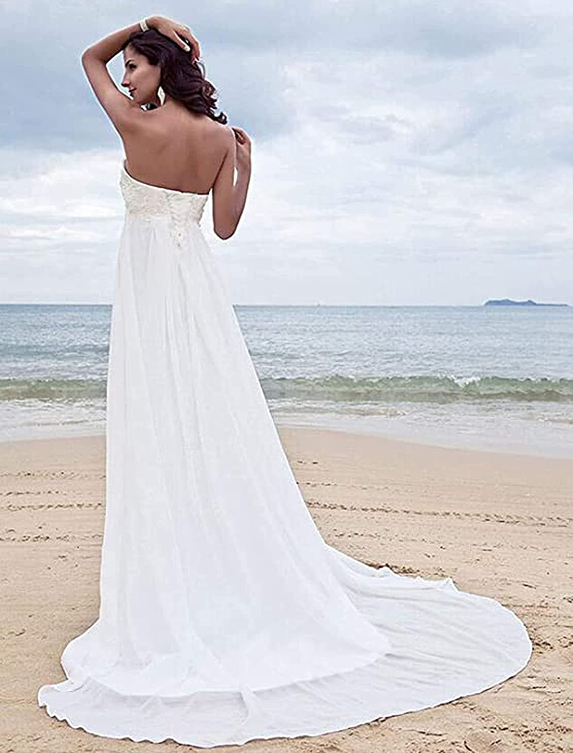 Beach Wedding Dress Plus Size for Woman Long Wedding Dresses Lace Chiffion for Bride Pearls Bride Gowns