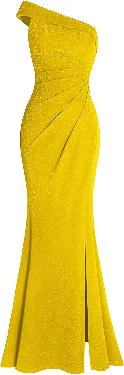 Women's Ruched One Shoulder Side Split Evening Party Dress