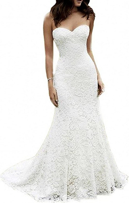 Women's Sweetheart Full Lace Beach Wedding Dress Mermaid Bridal Gown