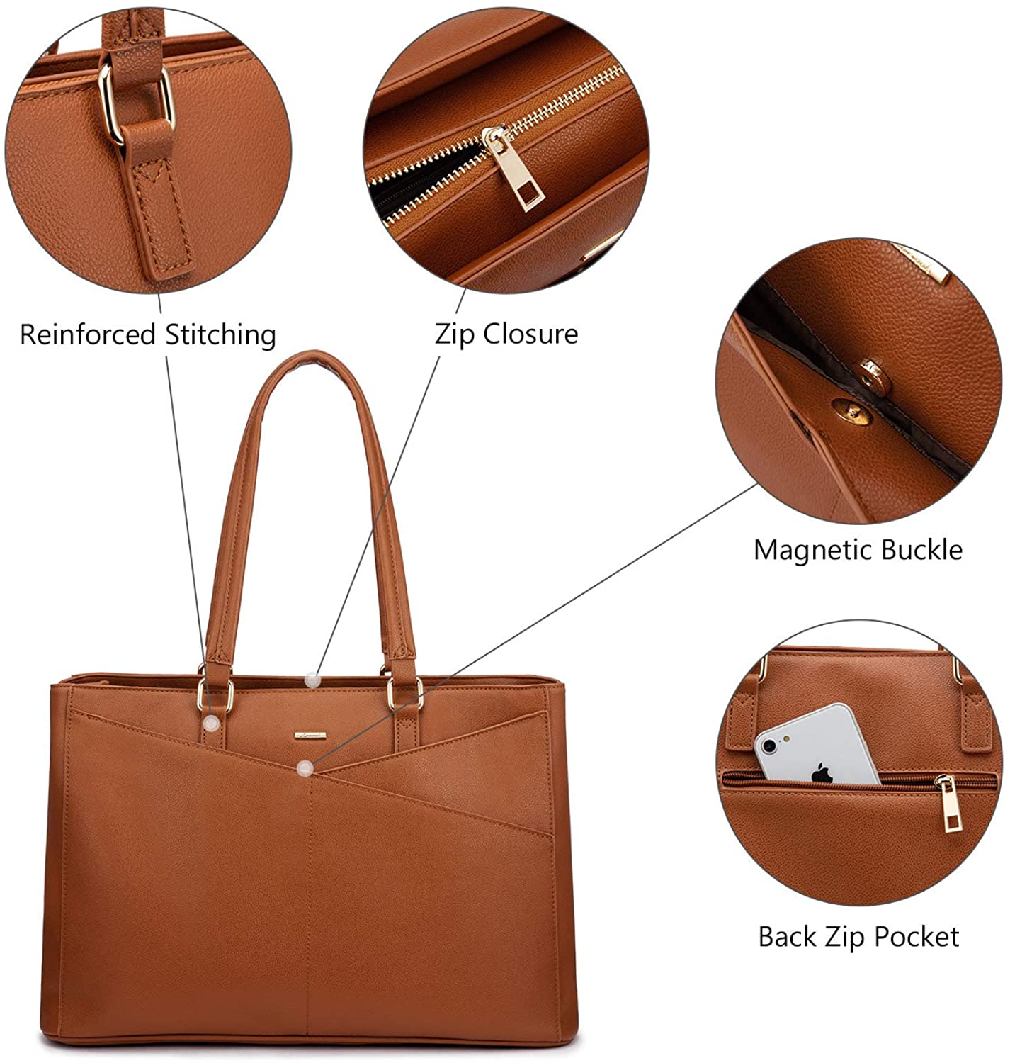 Laptop Tote Bag for Women 15.6 Inch Waterproof Leather Computer Bags Women Business Office Work Bag Briefcase