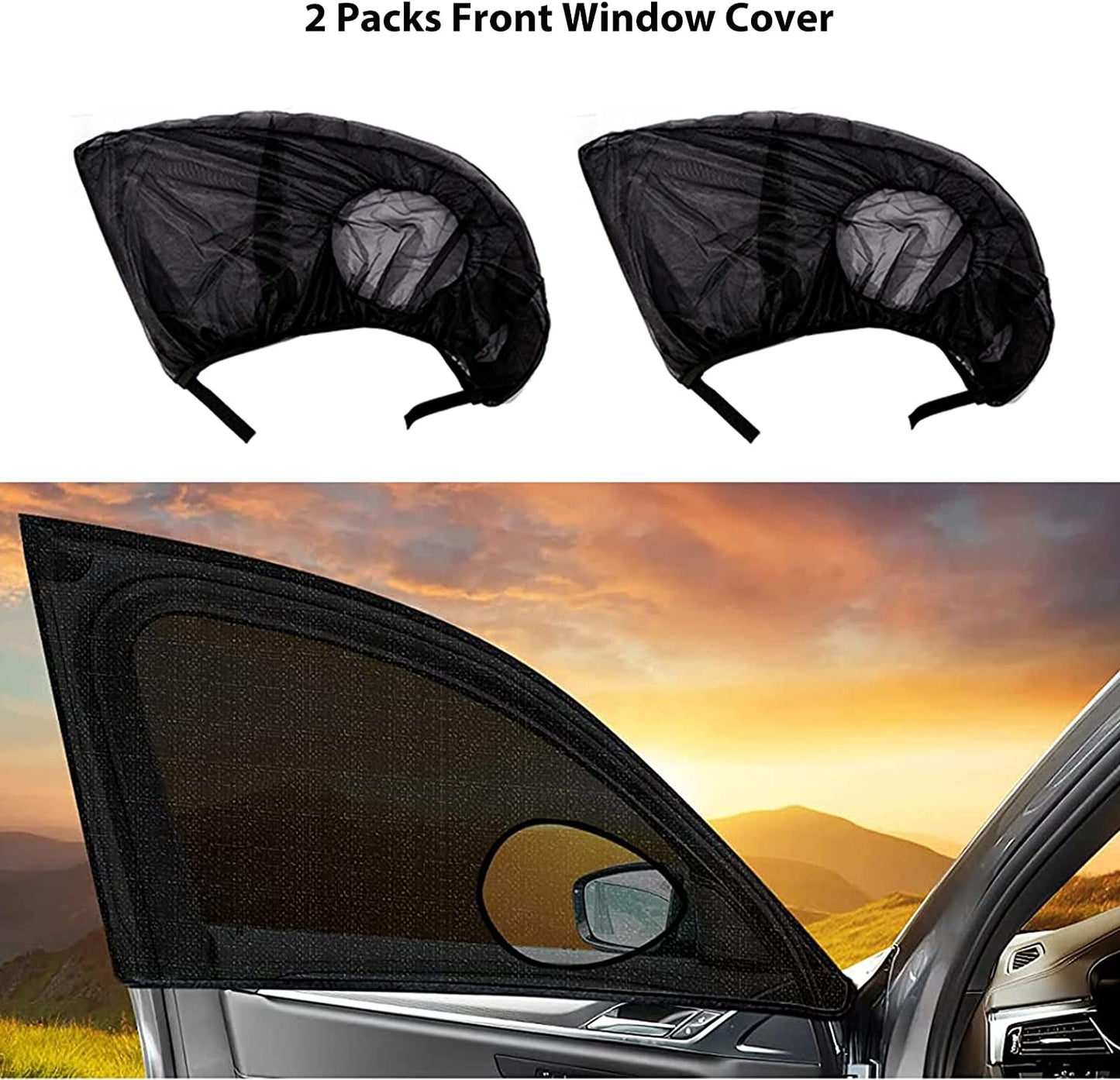 2Pack Car Window Screen for Front Window, Elastic Car Window Shades Mesh Screen Sunshade for Camping