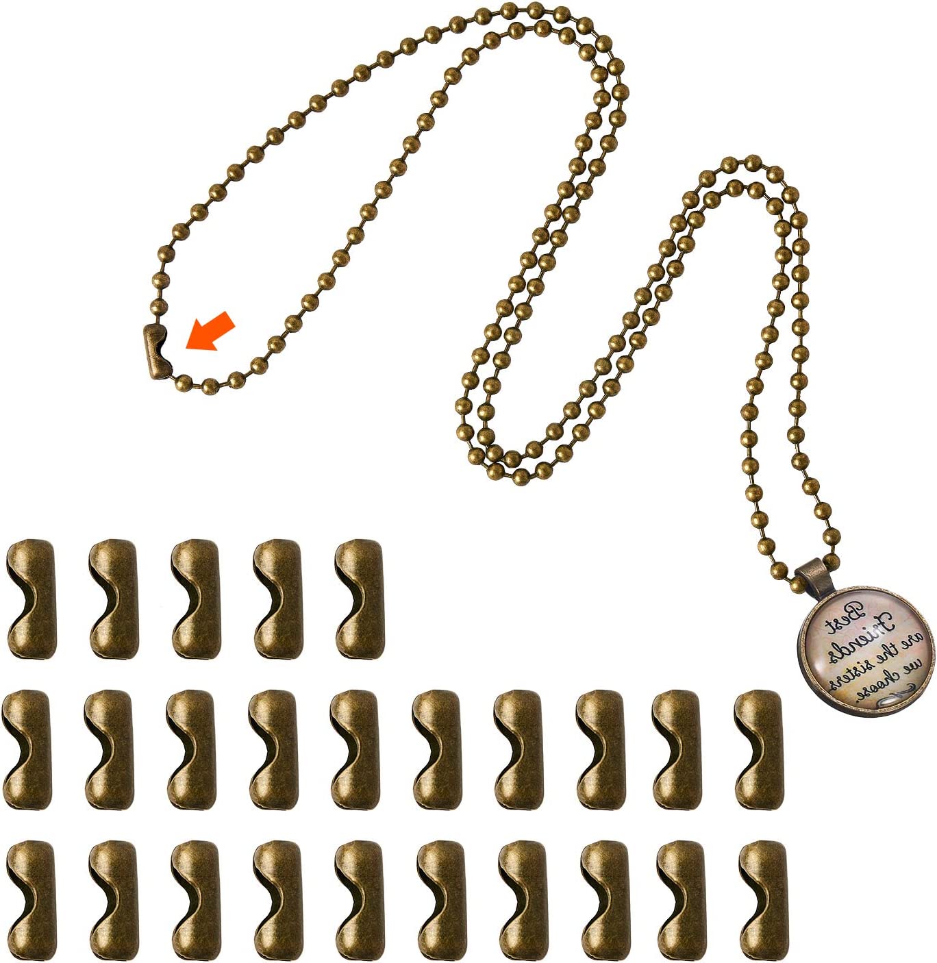 192 Inch Fan Pull Chain Extension with 25 PCS Connectors, Metal Ceiling Fan Chain Connector, Stainless Steel Bead Chain(3.2mm Diameter, Bronze)