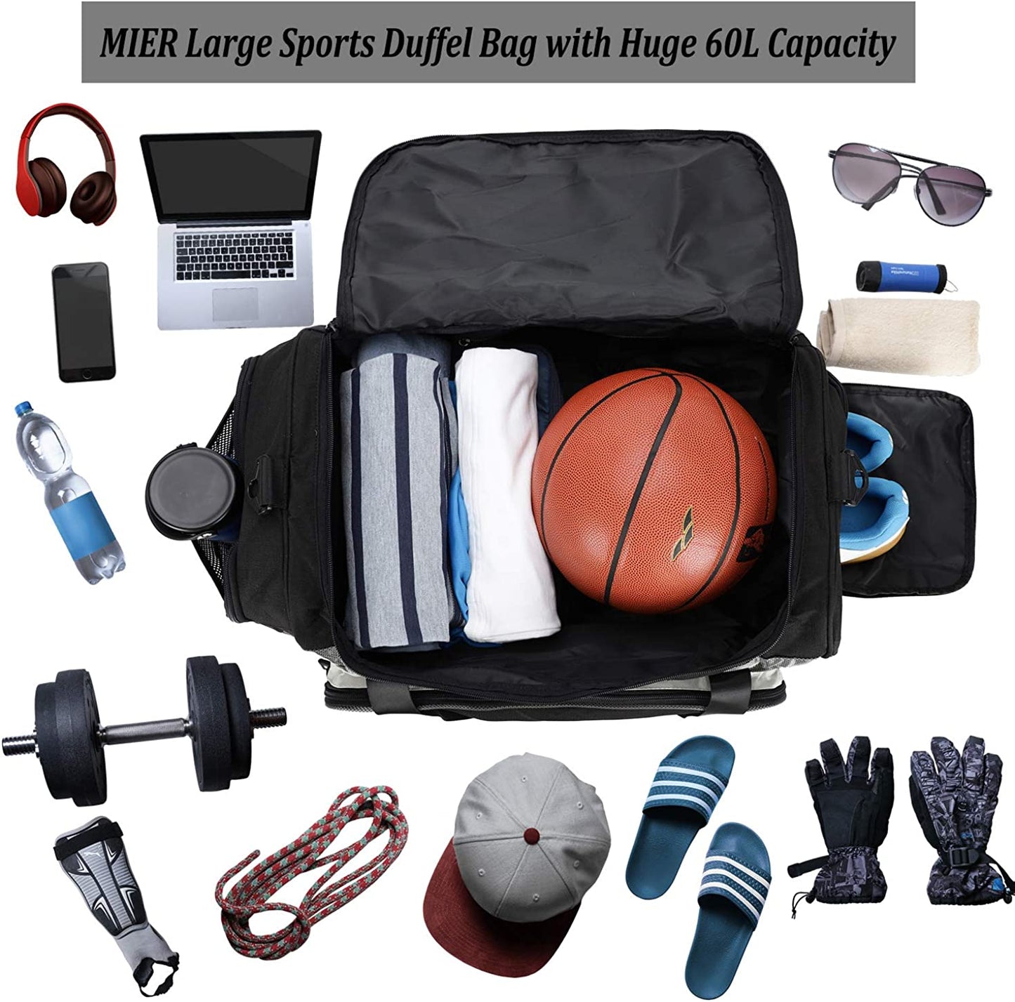 MIER Large Duffel Bag Men's Gym Bag with Shoe Compartment