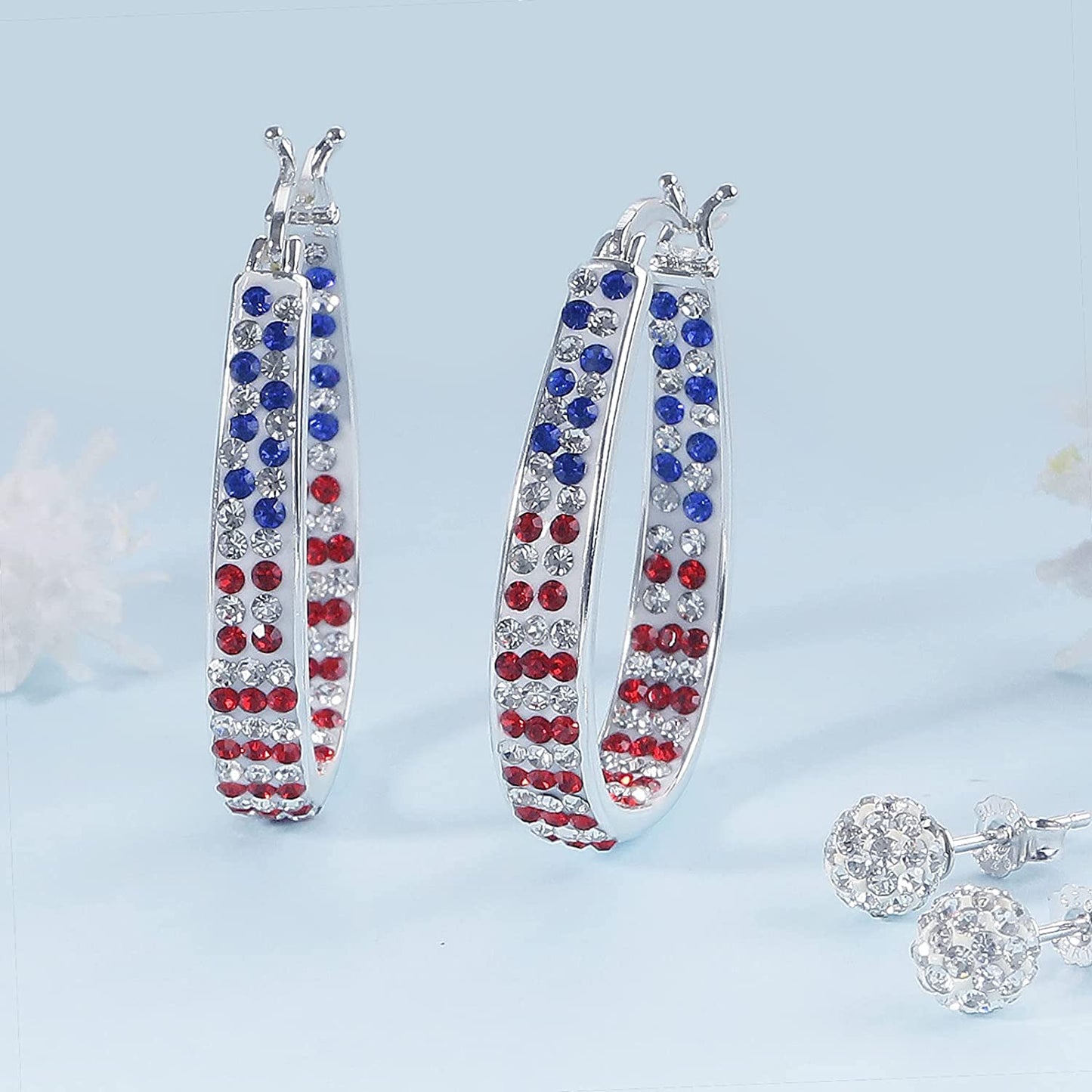 Crystal Hoop Earrings,Silve Plated Inside Out Hoop Earrings For Women & Girls,Oval Shape,1.2Inch…